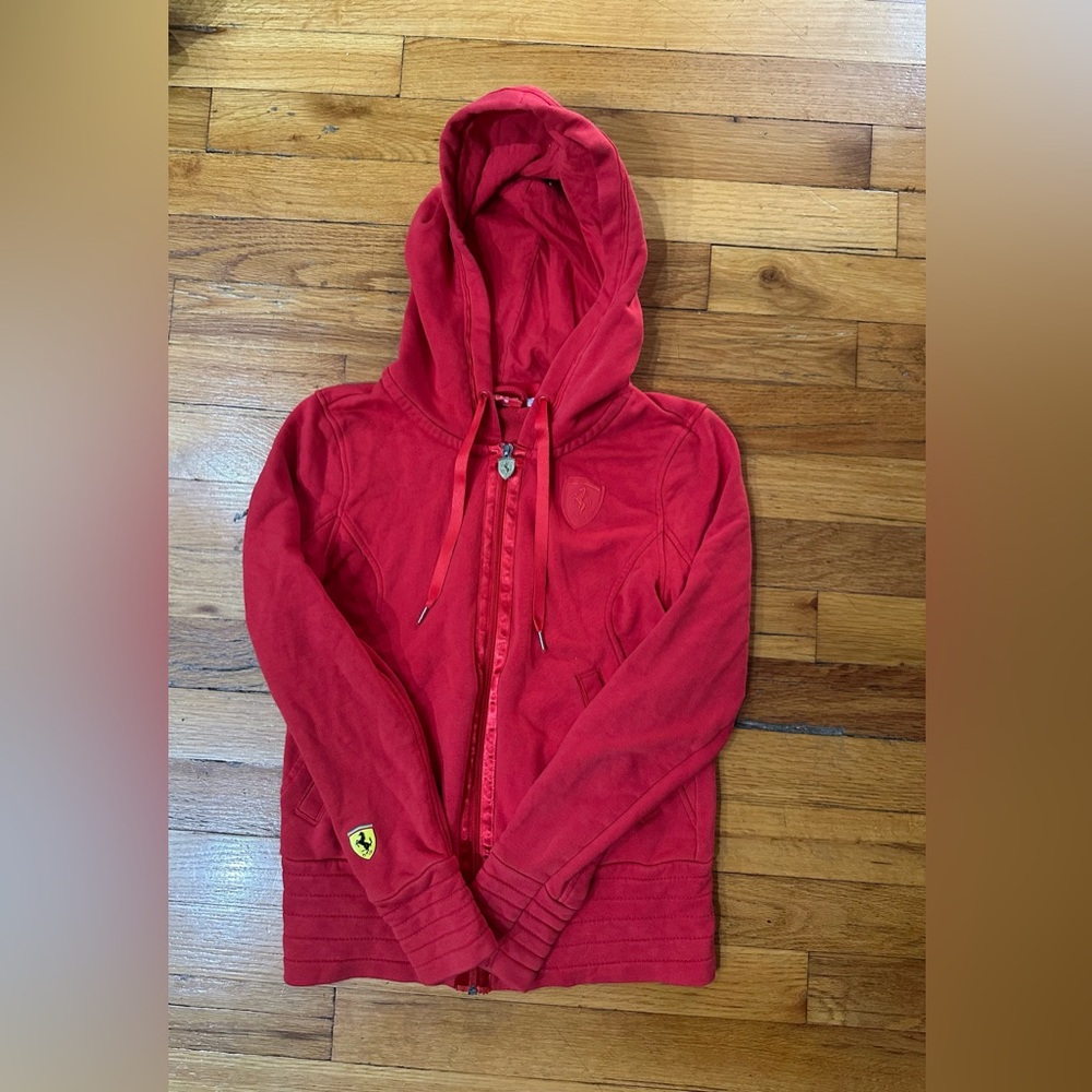 Puma Ferrari Red Hooded Zip-Up Sweater